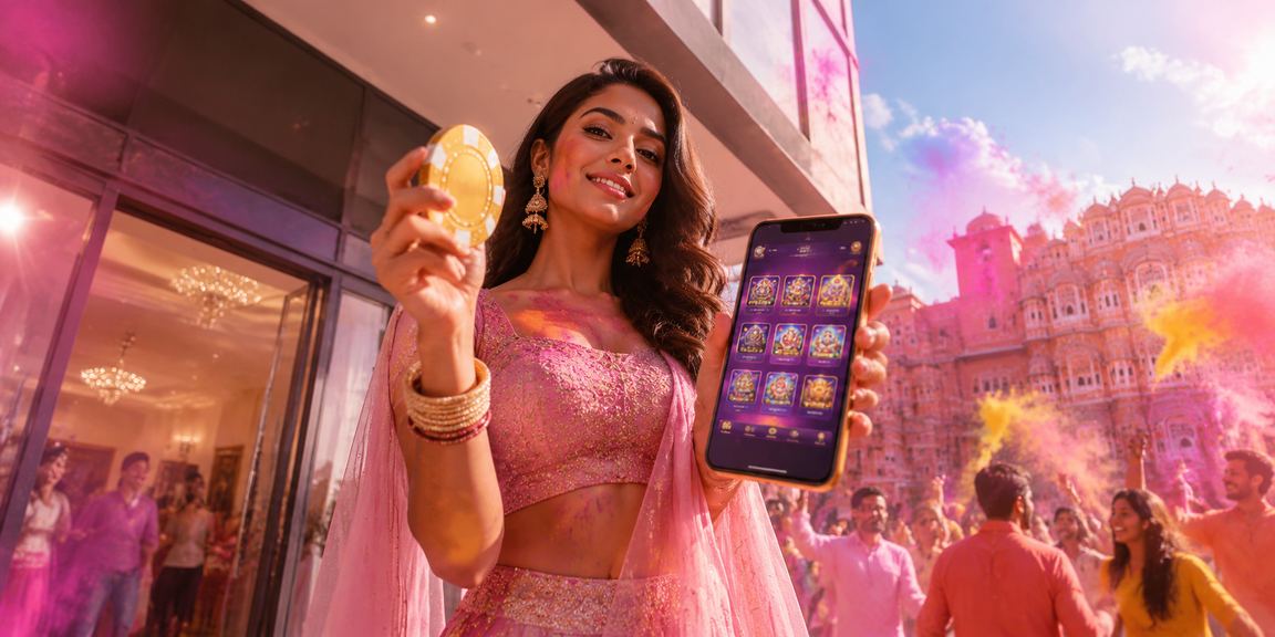 Mobile app gameplay during Holi festival in Jaipur casino
